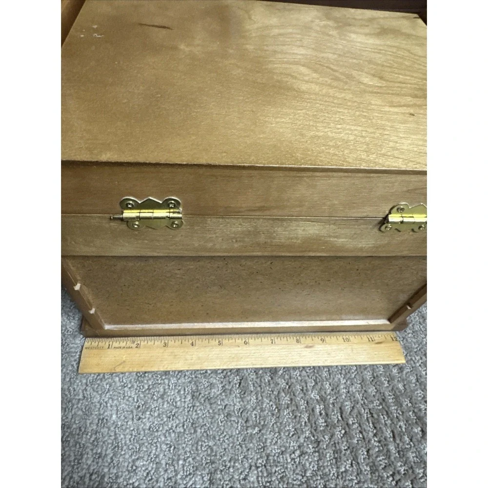 Vintage Wood Jewelry Armoire Chest Box Mirrored Lift  Maple Color